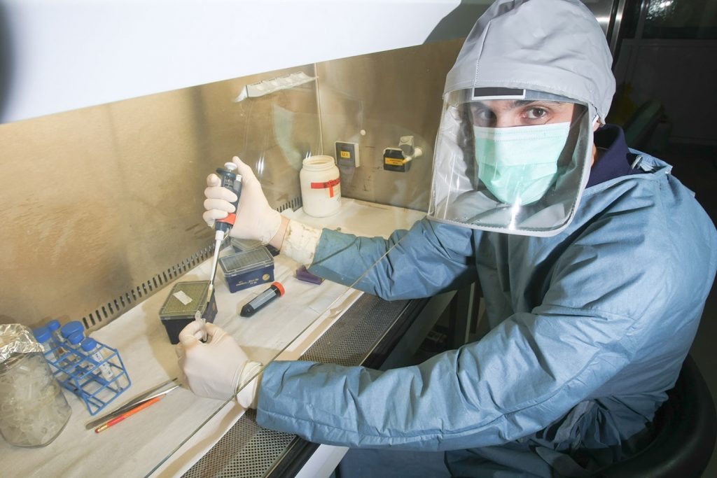 USP 797 environmental monitoring of a sterile compounding hood workspace